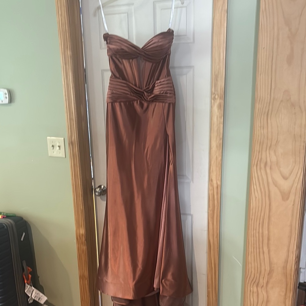 Sherri Hill Copper Pleated Strapless Gown